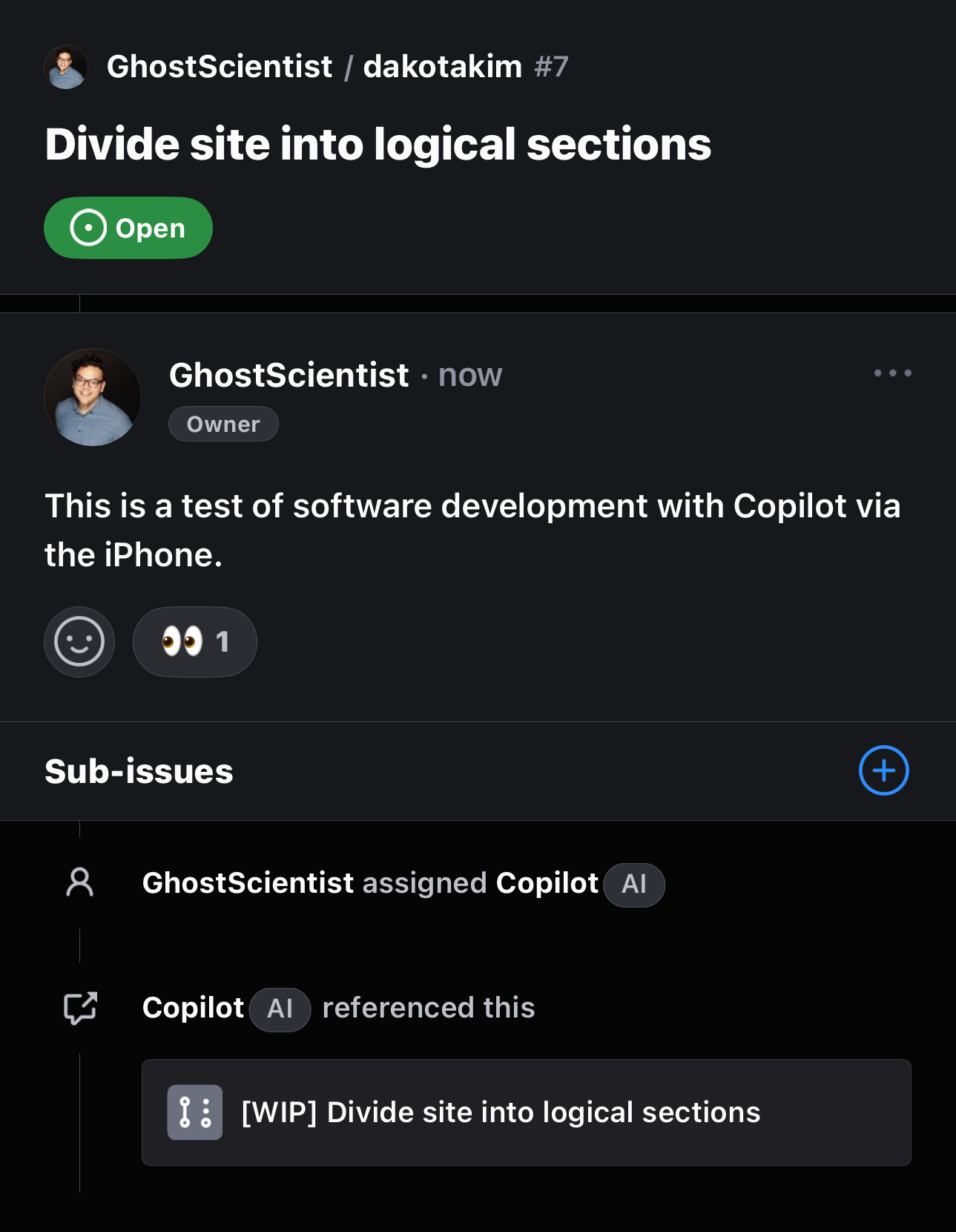 Creating an issue for Copilot