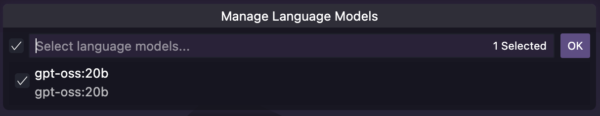 Select gpt-oss-20b from the dropdown