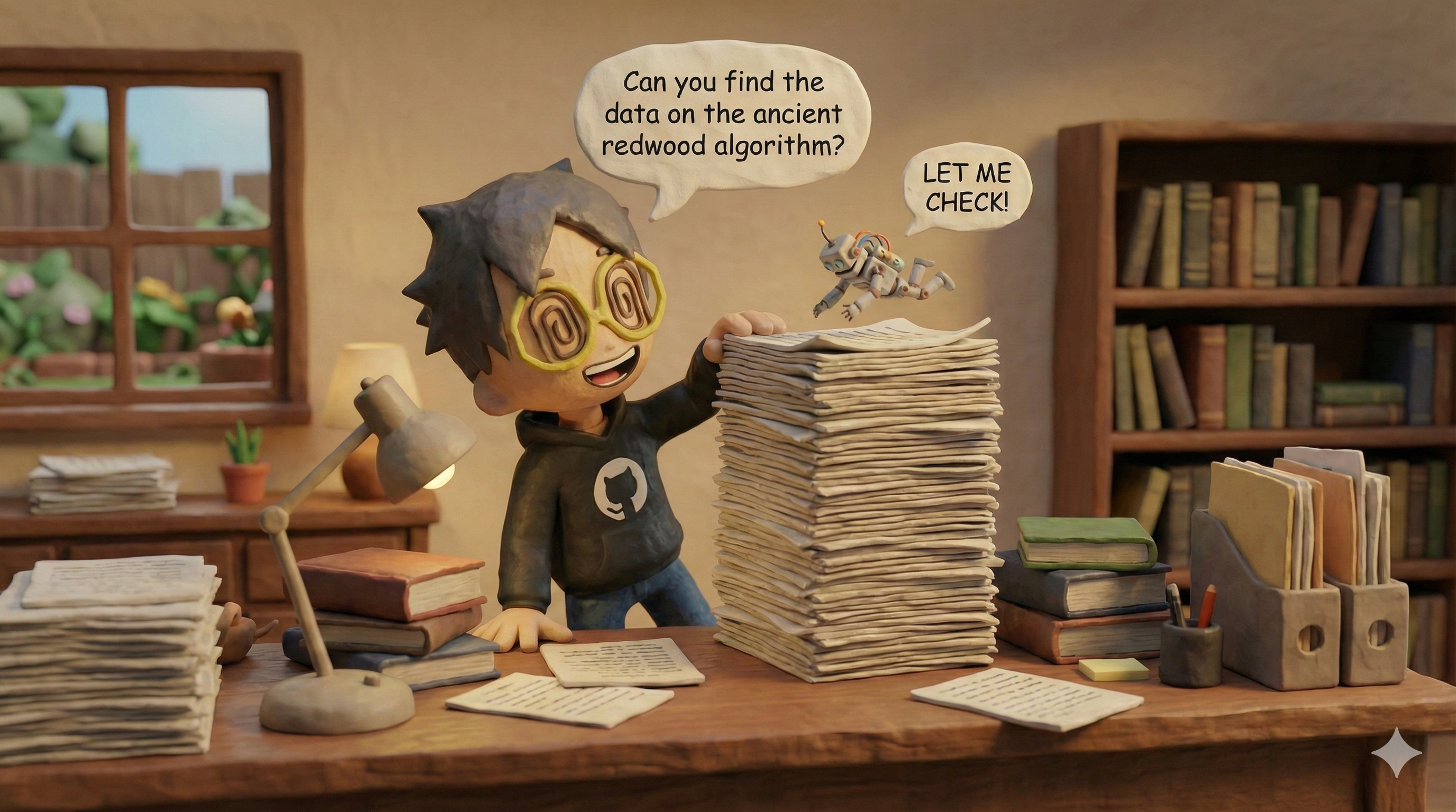 Dakota and a robot talking about documents