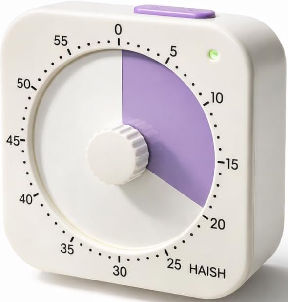 Haishi visual timer showing remaining time as a purple wedge on an analog dial